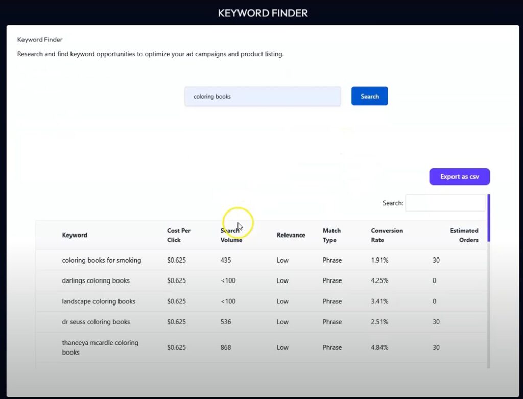 KindleMint AI keyword research tool interface